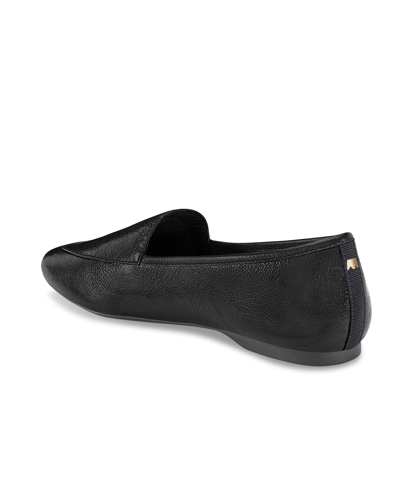 back 3/4ths view of the Vesper loafer in Noir (black) Leather
