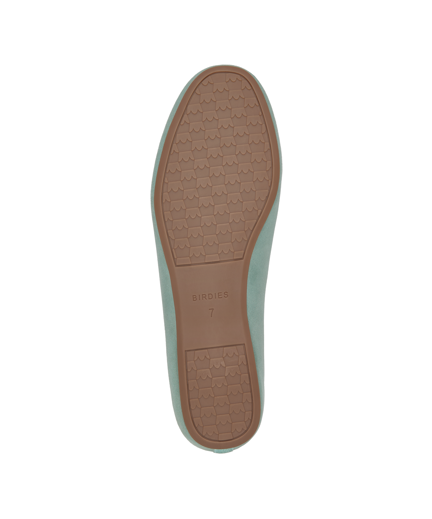bottom view of the Vesper loafer in marina (light teal) suede