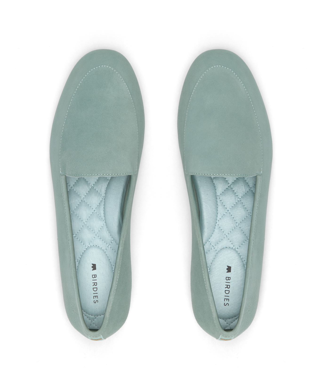 top view of the Vesper loafer in marina (light teal) suede