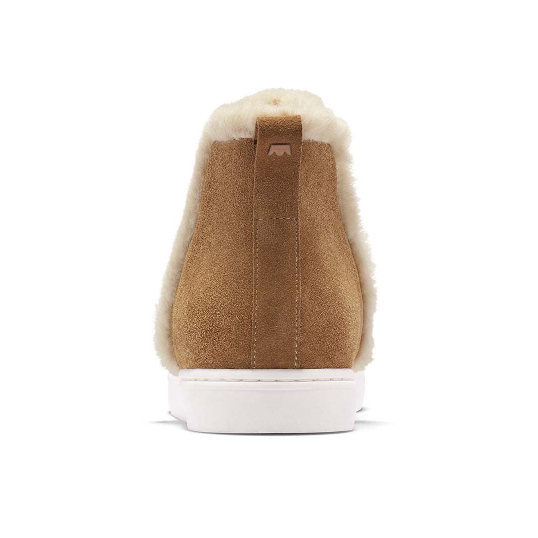 Women's sneaker boot - Water resistant saddle brown suede with faux fur trim