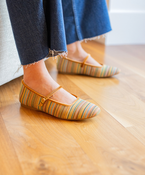 The Hummingbird Mary Jane Grosgrain - Tan Multi Stripe