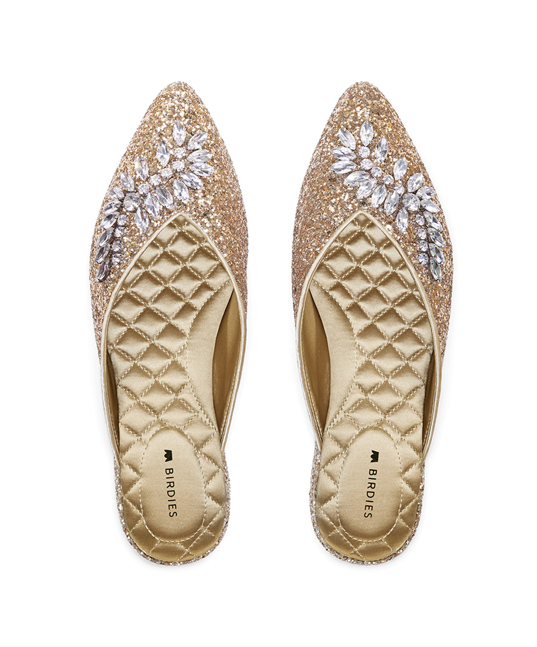 hover | top view of the Swan mule in Golden Jeweled Sparkle