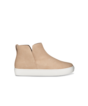 side view of the Falcon in Oat (light tan) Suede