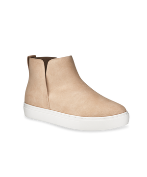 front 3/4ths view of the Falcon in Oat (light tan) Suede
