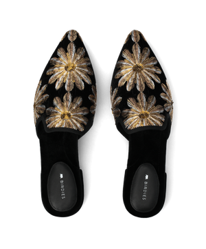 The Goldfinch 15 Mule - Black Gold Starburst Velvet