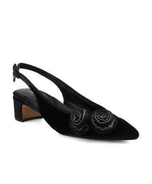 The Goldfinch 40 Slingback Flower - Black Velvet