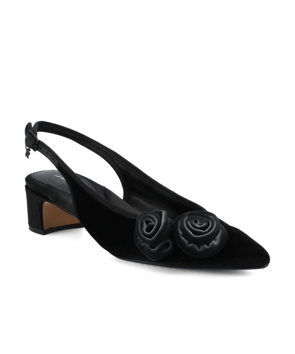 The Goldfinch 40 Slingback Flower - Black Velvet