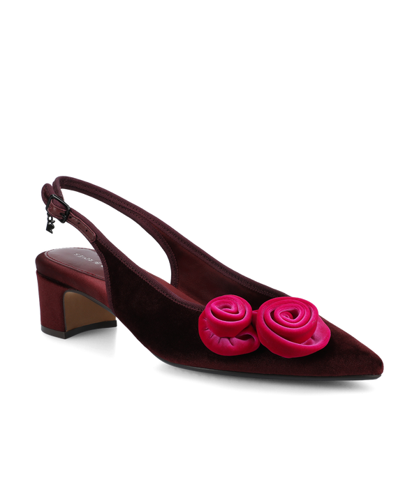 The Goldfinch 40 Slingback Flower - Burgundy Velvet