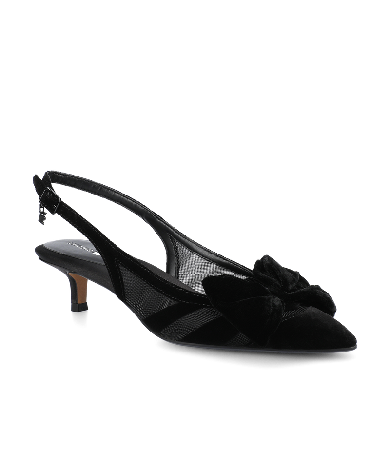 The Goldfinch Kitten Heel - Black Velvet Mesh