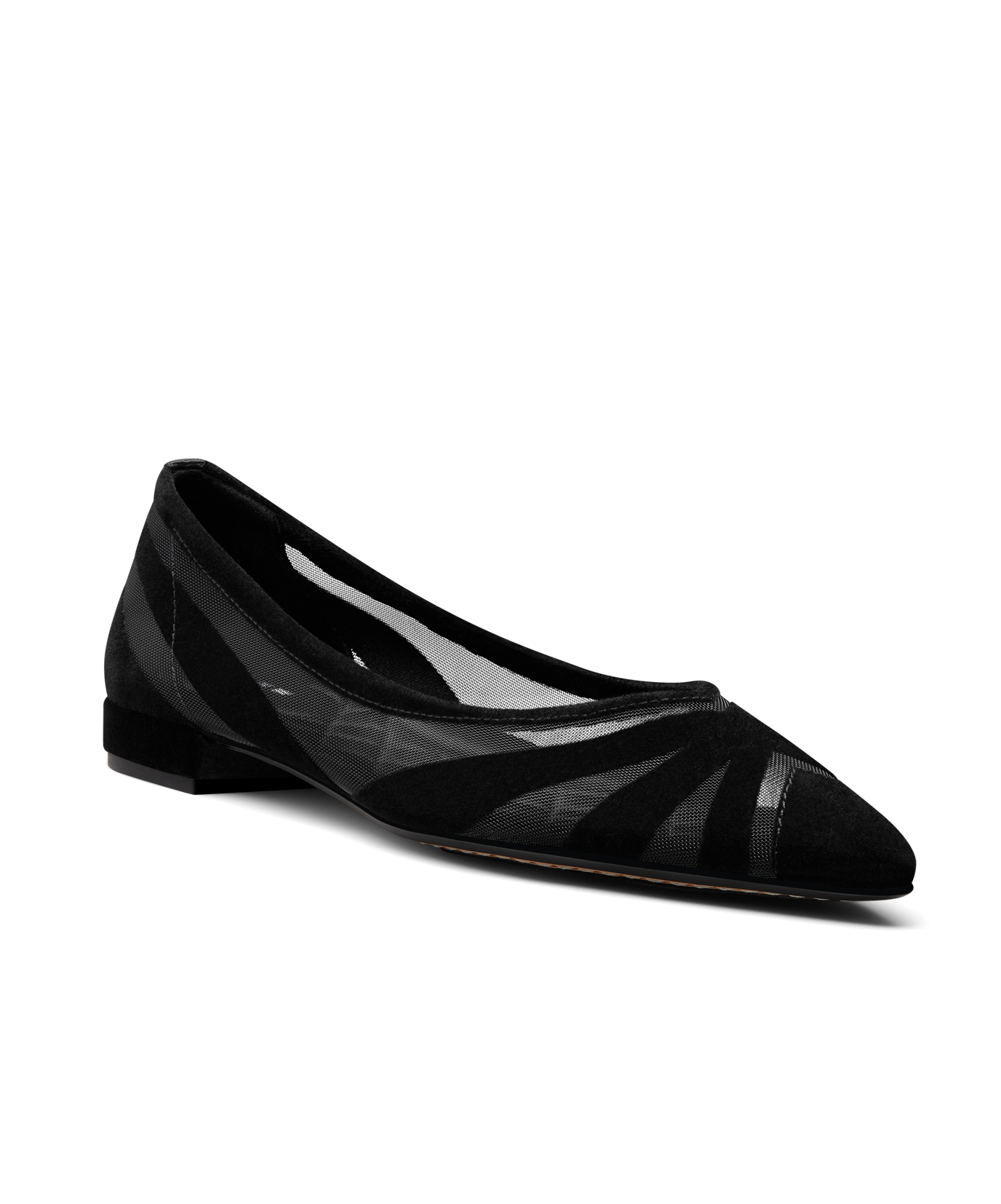 front 3/4ths view of the goldfinch 15 ballet flat in black velvet mesh