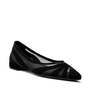 front 3/4ths view of the goldfinch 15 ballet flat in black velvet mesh