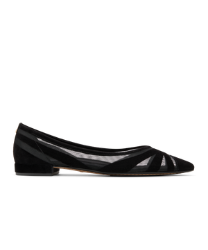 side view of the goldfinch 15 ballet flat in black velvet mesh