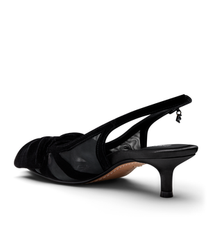 The Goldfinch Kitten Heel - Black Velvet Mesh