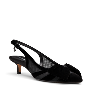 The Goldfinch Kitten Heel - Black Velvet Mesh