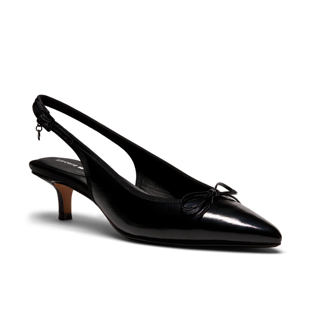 Pointed Toe Black Leather Slingback Kitten Heel Women's Heels