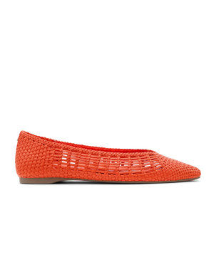 side view of the Goldfinch in Tiger Lily (orange) woven
