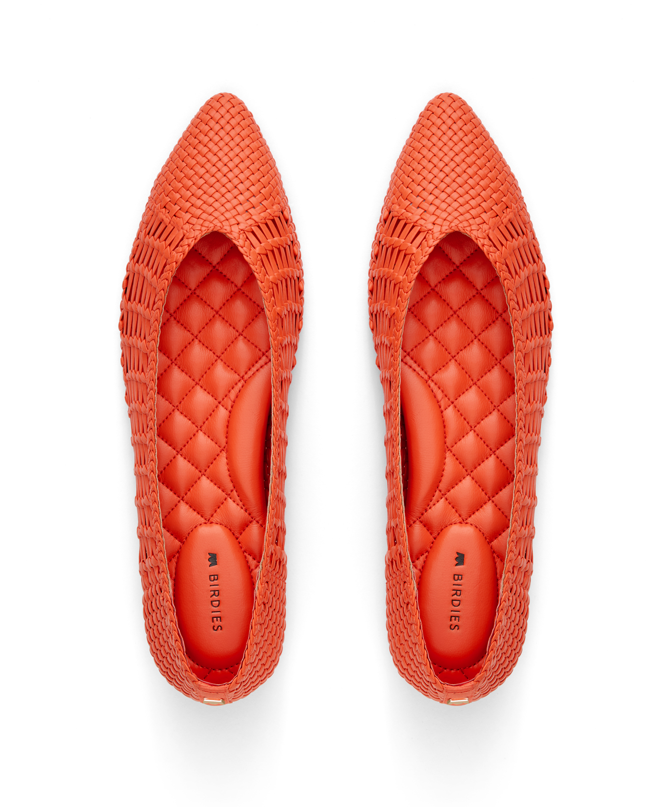 top view of the Goldfinch in Tiger Lily (orange) woven
