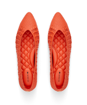 top view of the Goldfinch in Tiger Lily (orange) woven
