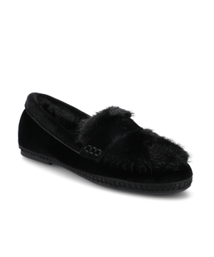 The Heron Loafer Cozy - Black Velvet Faux Fur