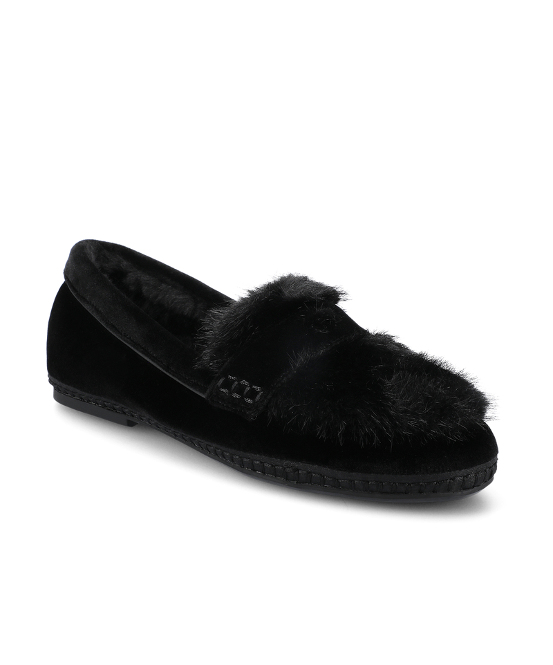 The Heron Loafer Cozy - Black Velvet Faux Fur