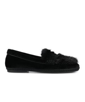The Heron Loafer Cozy - Black Velvet Faux Fur
