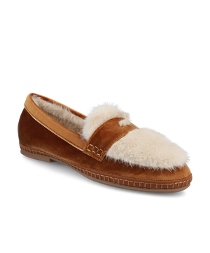 The Heron Loafer Cozy - Tan Velvet Faux Fur