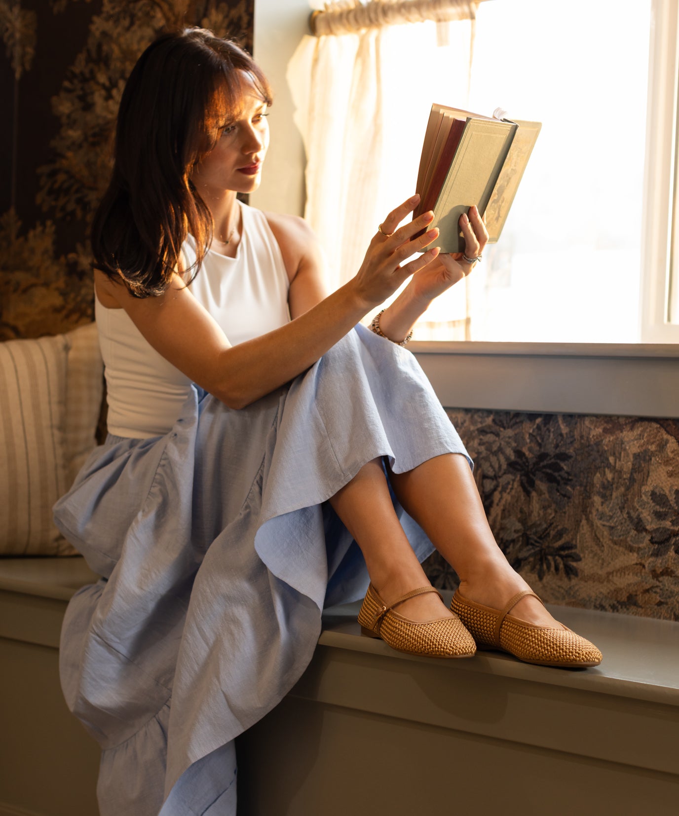 The Hummingbird Mary Jane - Gold Woven Satin