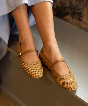 The Hummingbird Mary Jane - Gold Woven Satin