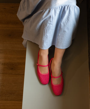 The Hummingbird Mary Jane - Hot Pink Woven Satin