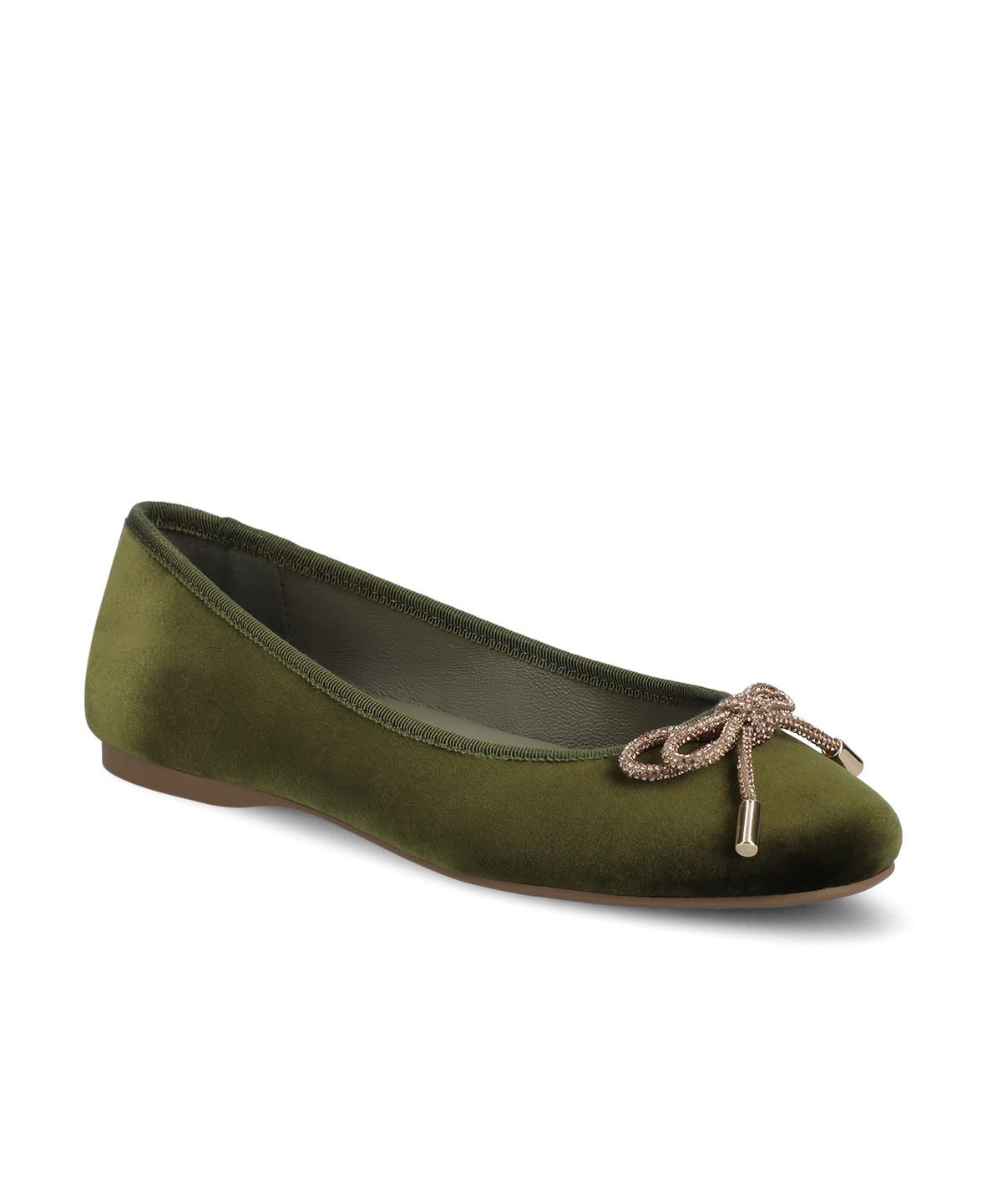 The Hummingbird | Green Velvet Jeweled Bow | Women's Ballet Flats