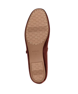 bottom view of the Hummingbird Maryjane in Brandy (brown) Velvet with a Leather strap
