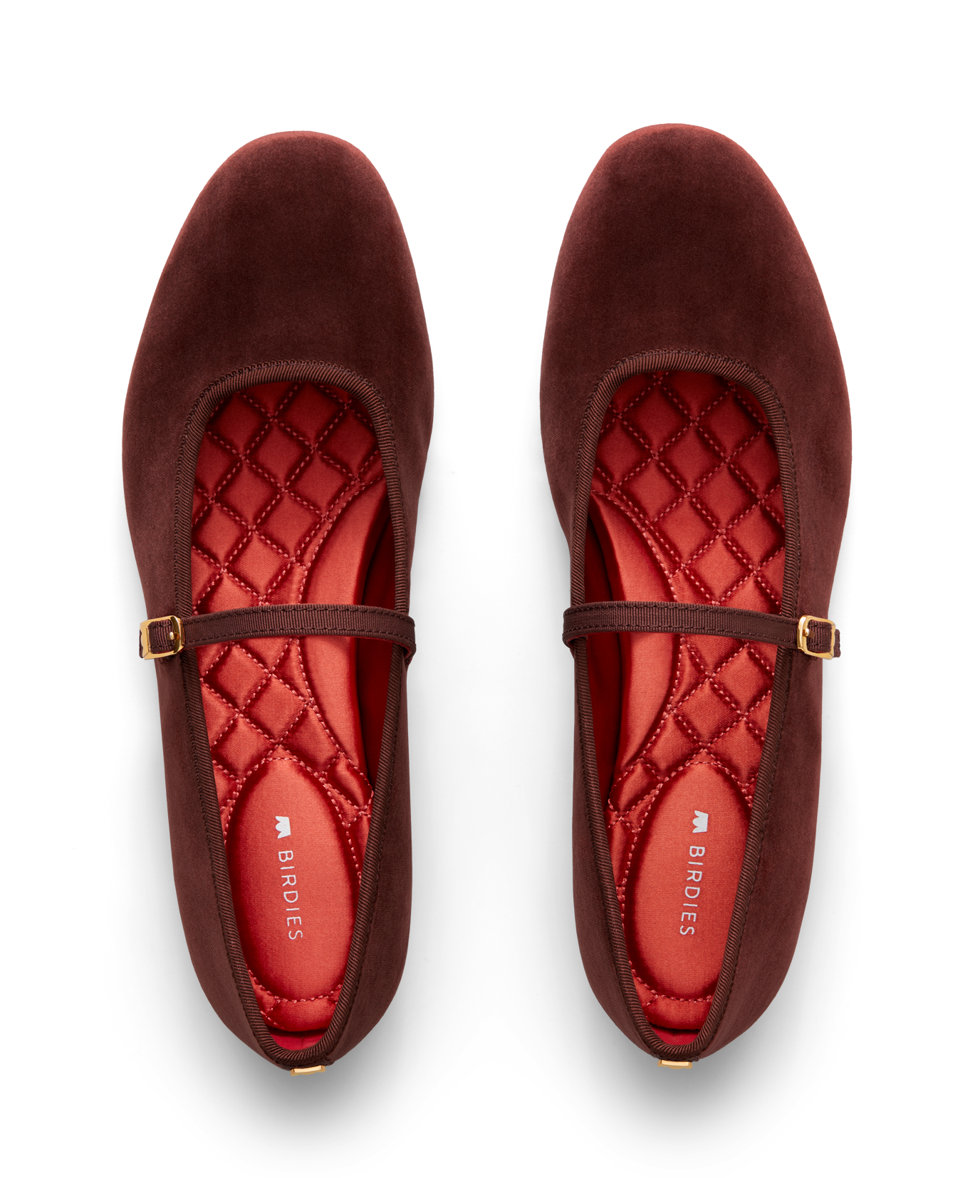 hover | top view of the Hummingbird Maryjane in Brandy (brown) Velvet with a Leather strap