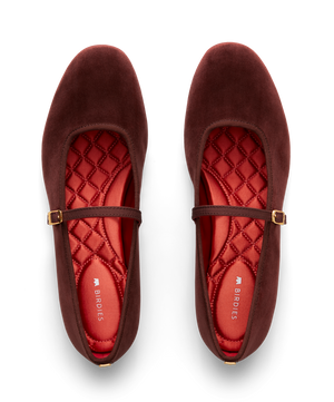 hover | top view of the Hummingbird Maryjane in Brandy (brown) Velvet with a Leather strap
