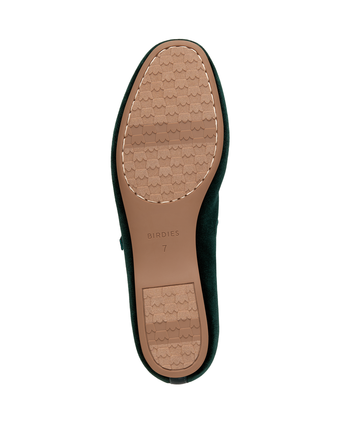 bottom view of the Hummingbird Maryjane in Dark Green Velvet with a Leather strap