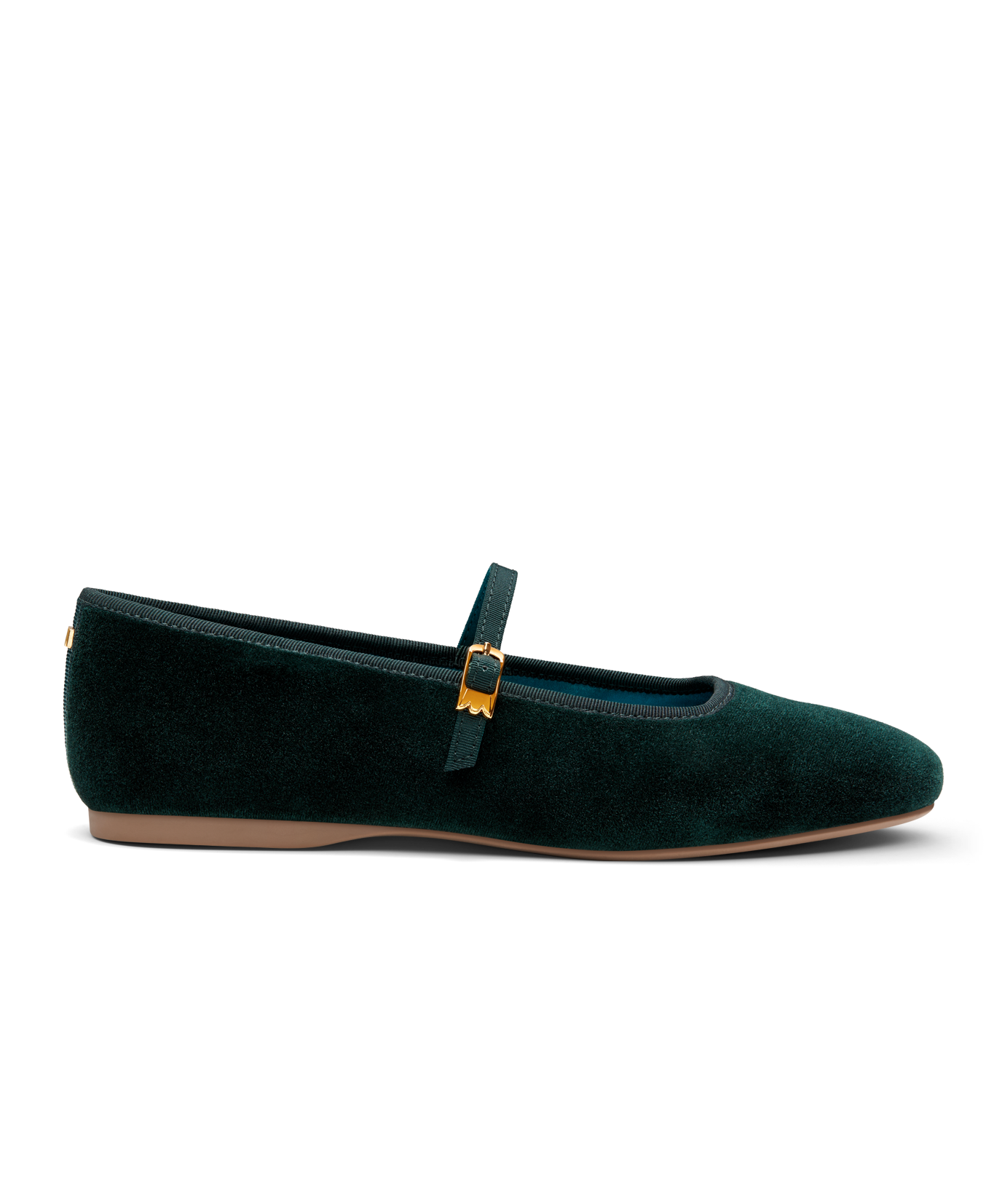 side view of the Hummingbird Maryjane in Dark Green Velvet with a Leather strap