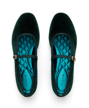 hover | top view of the Hummingbird Maryjane in Dark Green Velvet with a Leather strap