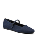 front 3/4ths view of the Hummingbird Mary Jane in Denim (blue) with a Leather strap