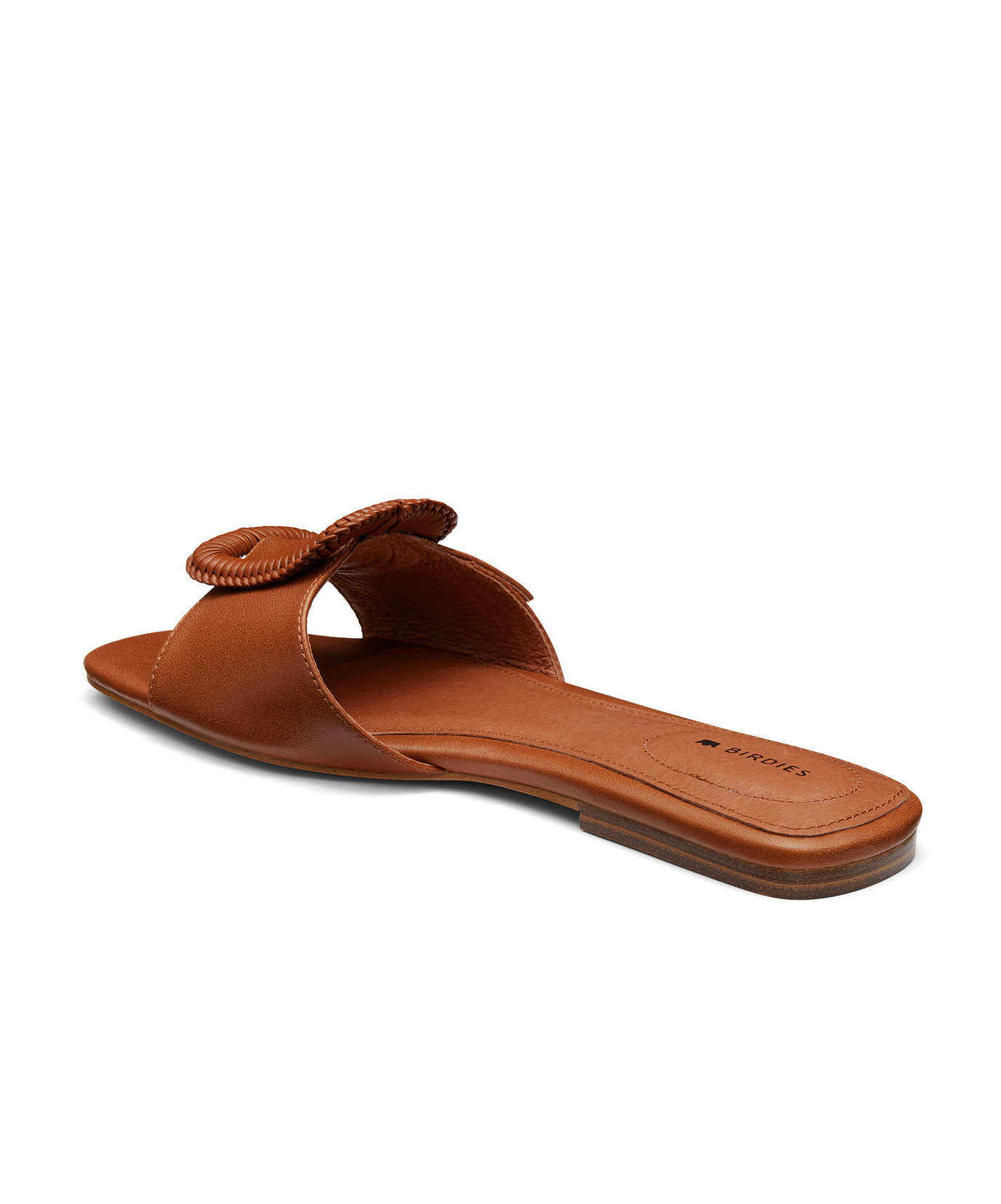 back 3/4ths view of the Kiwi sandal in Cognac (brown) leather