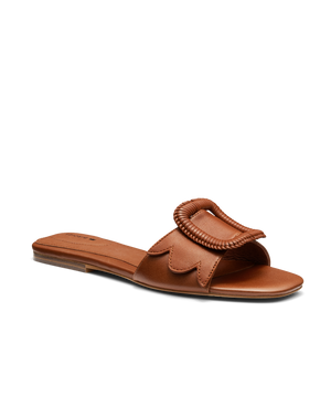 front 3/4ths view of the Kiwi sandal in Cognac (brown) leather