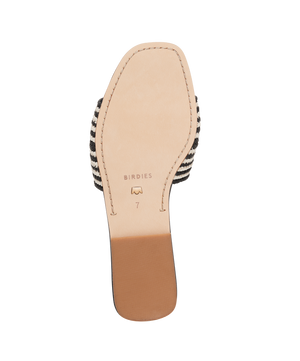 bottom view of the Kiwi sandal in Black & white Raffia
