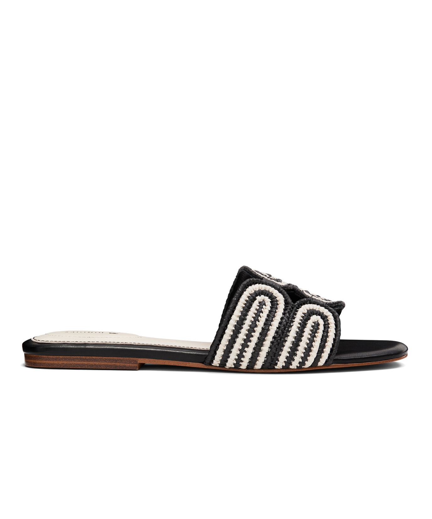 side view of the Kiwi sandal in Black & white Raffia