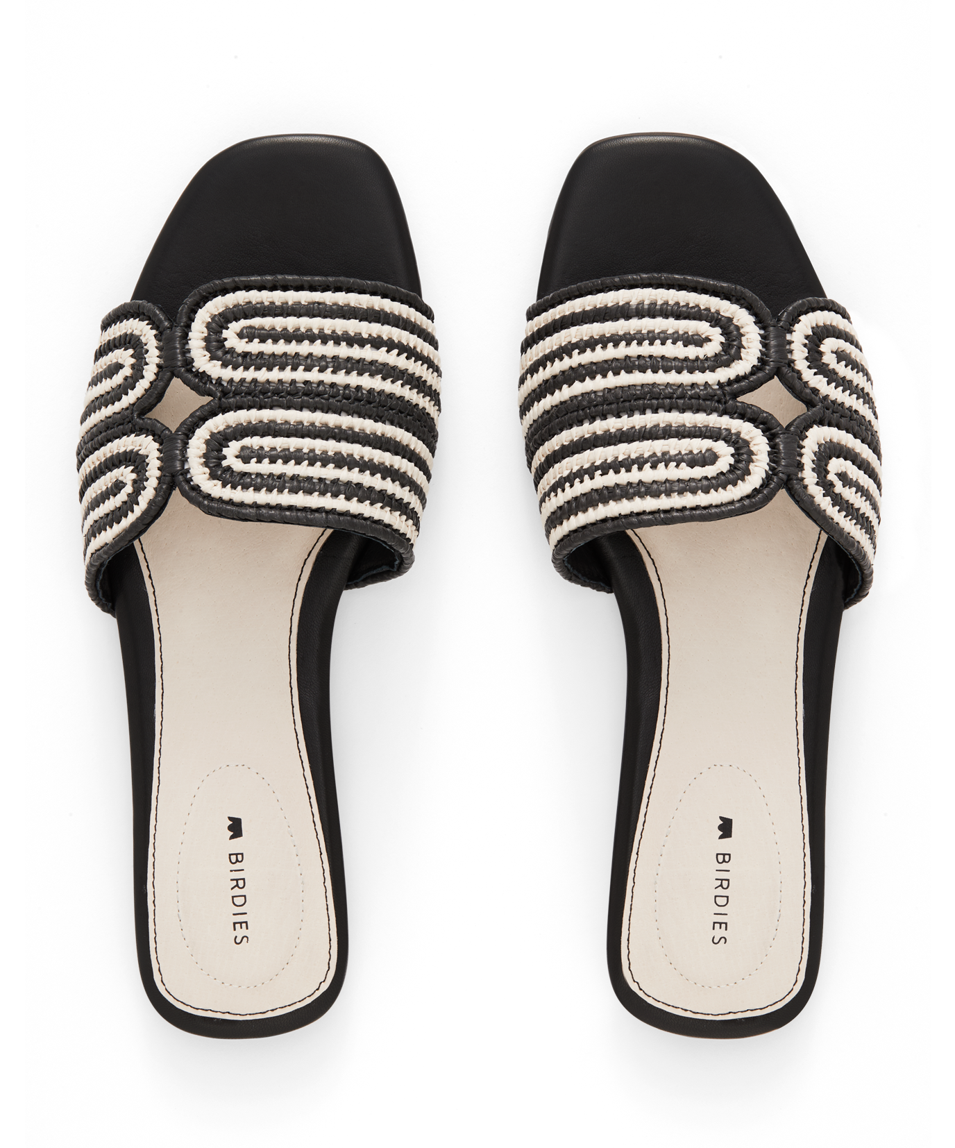 hover | top view of the Kiwi sandal in Black & white Raffia
