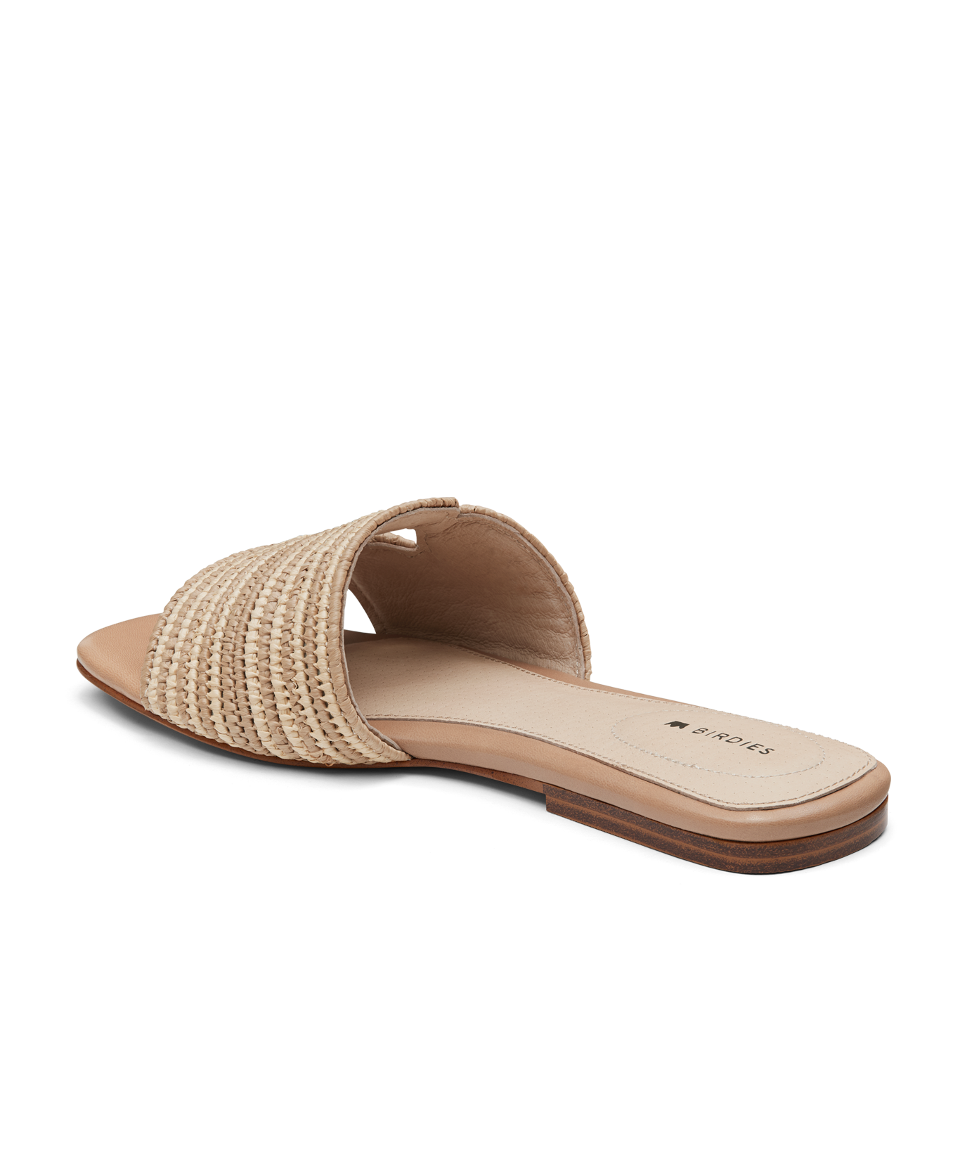 back 3/4ths view of the Kiwi Sandal in Sand (tan) raffia 