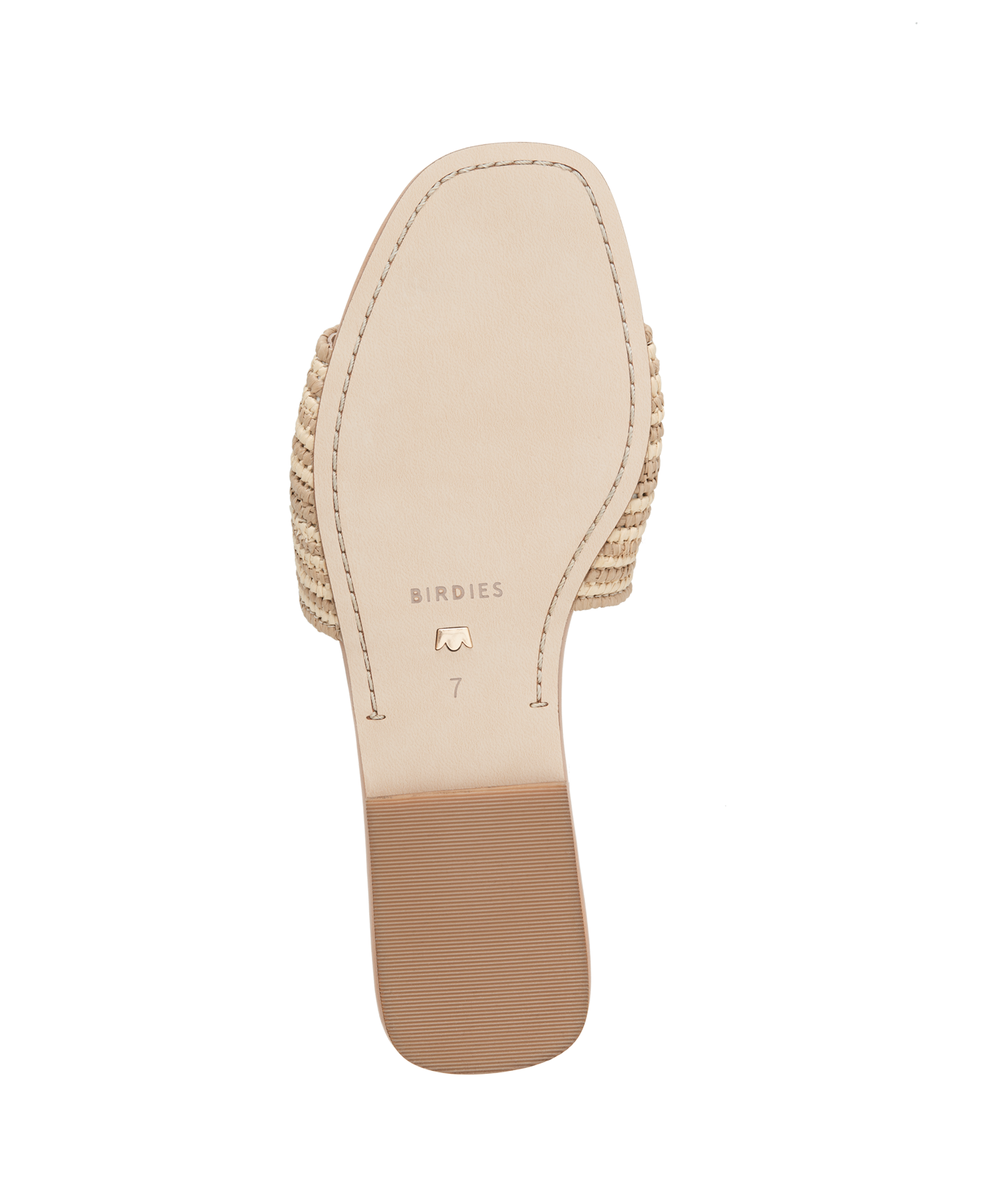 bottom view of the Kiwi Sandal in Sand (tan) raffia 