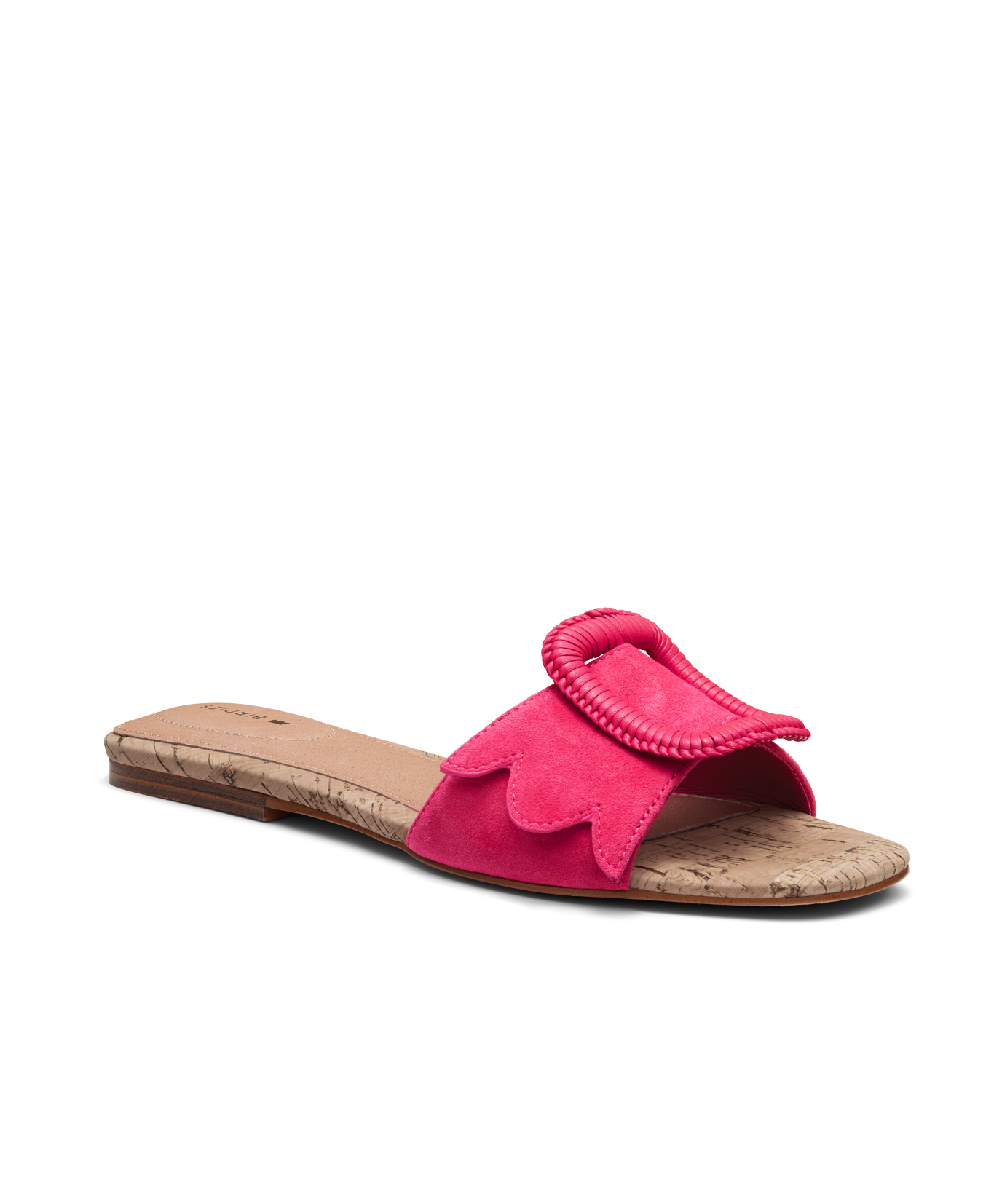 front 3/4ths view of the Kiwi Sandal in Hot Pink Suede