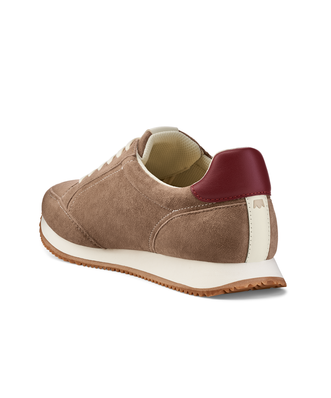 back 3/4ths view of the Roadrunner sneaker in Chai Spice (brown) Suede