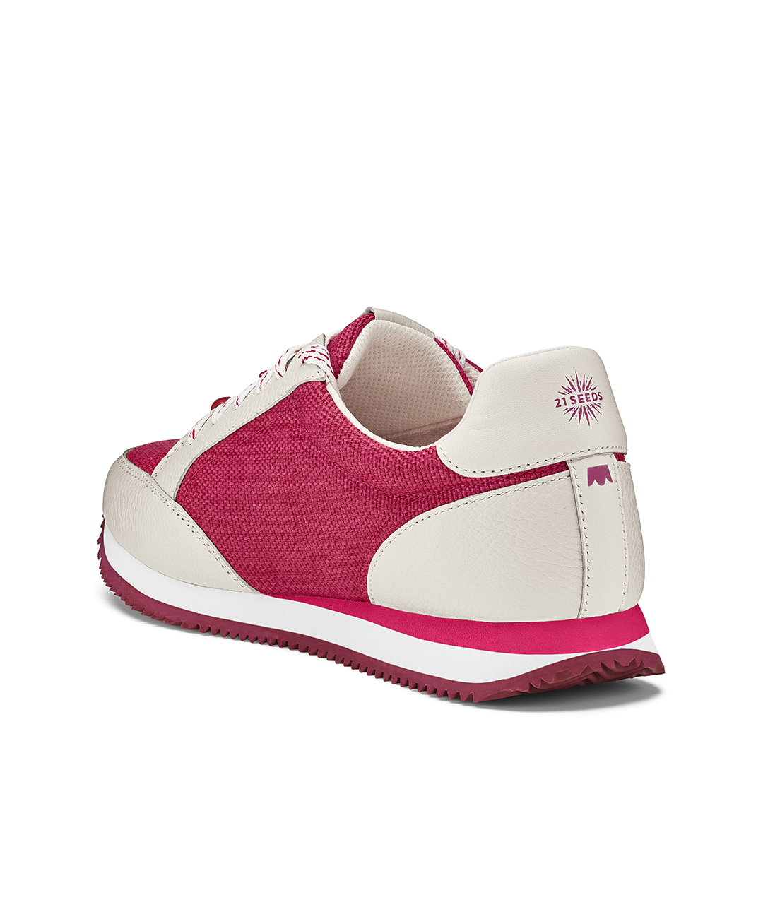 back 3/4ths view of the Roadrunner Sneaker in Hibiscus (pink)