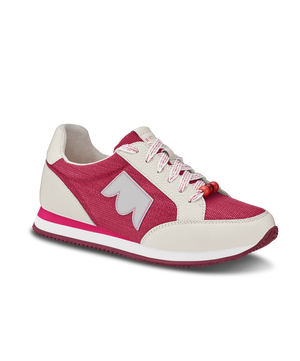 front 3/4ths view of the Roadrunner Sneaker in Hibiscus (pink)