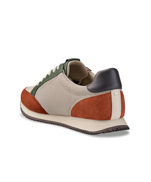 back 3/4ths view of the Roadrunner Sneaker in Ivy Multi (Rust, Grey Dark Green & Light Grey) Mesh