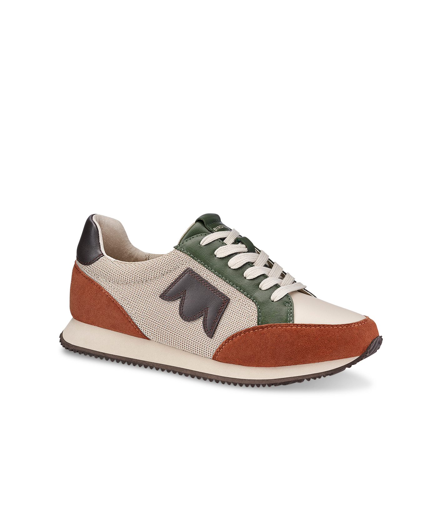 front 3/4ths view of the Roadrunner Sneaker in Ivy Multi (Rust, Grey Dark Green & Light Grey) Mesh